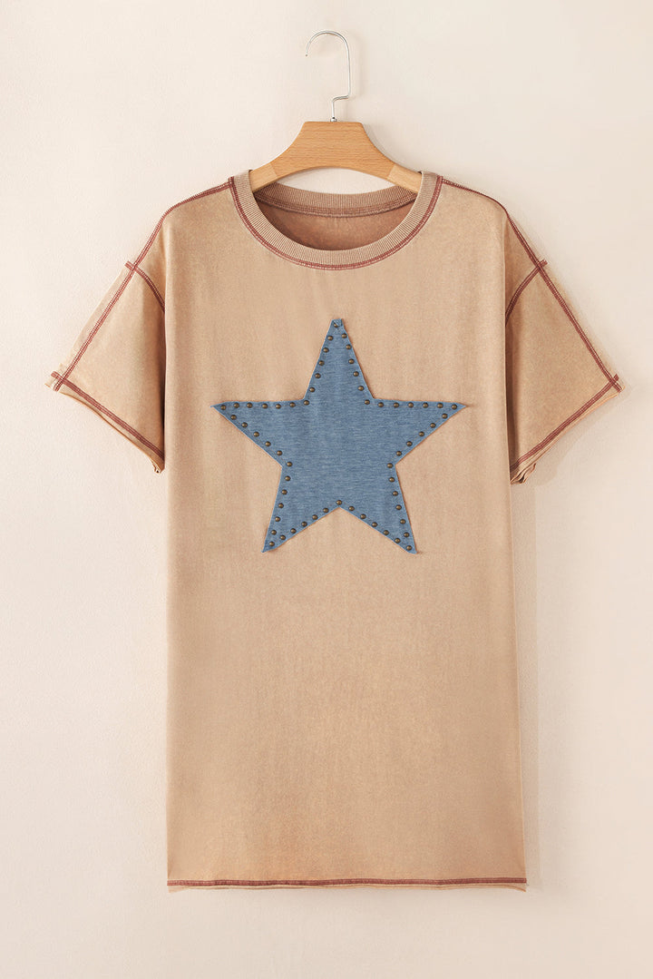 mineral wash stud beaded star graphic pocketed t shirt dress