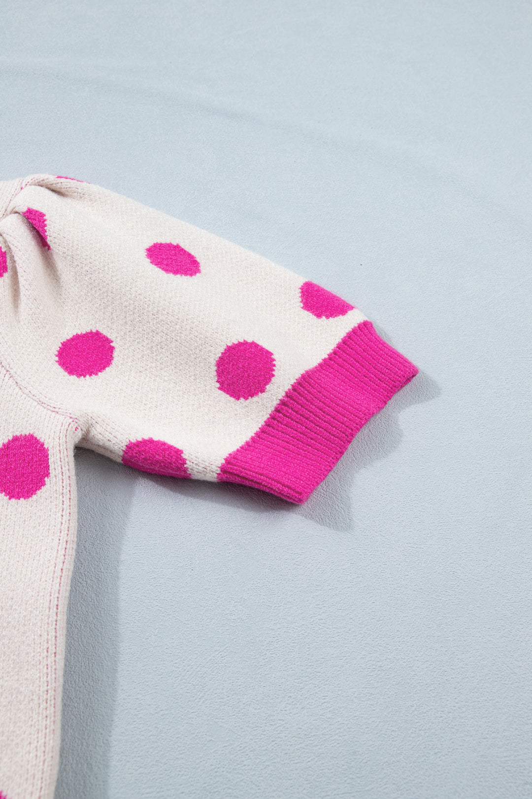 Pink Polka Dot Puff Short Sleeve Sweater Top