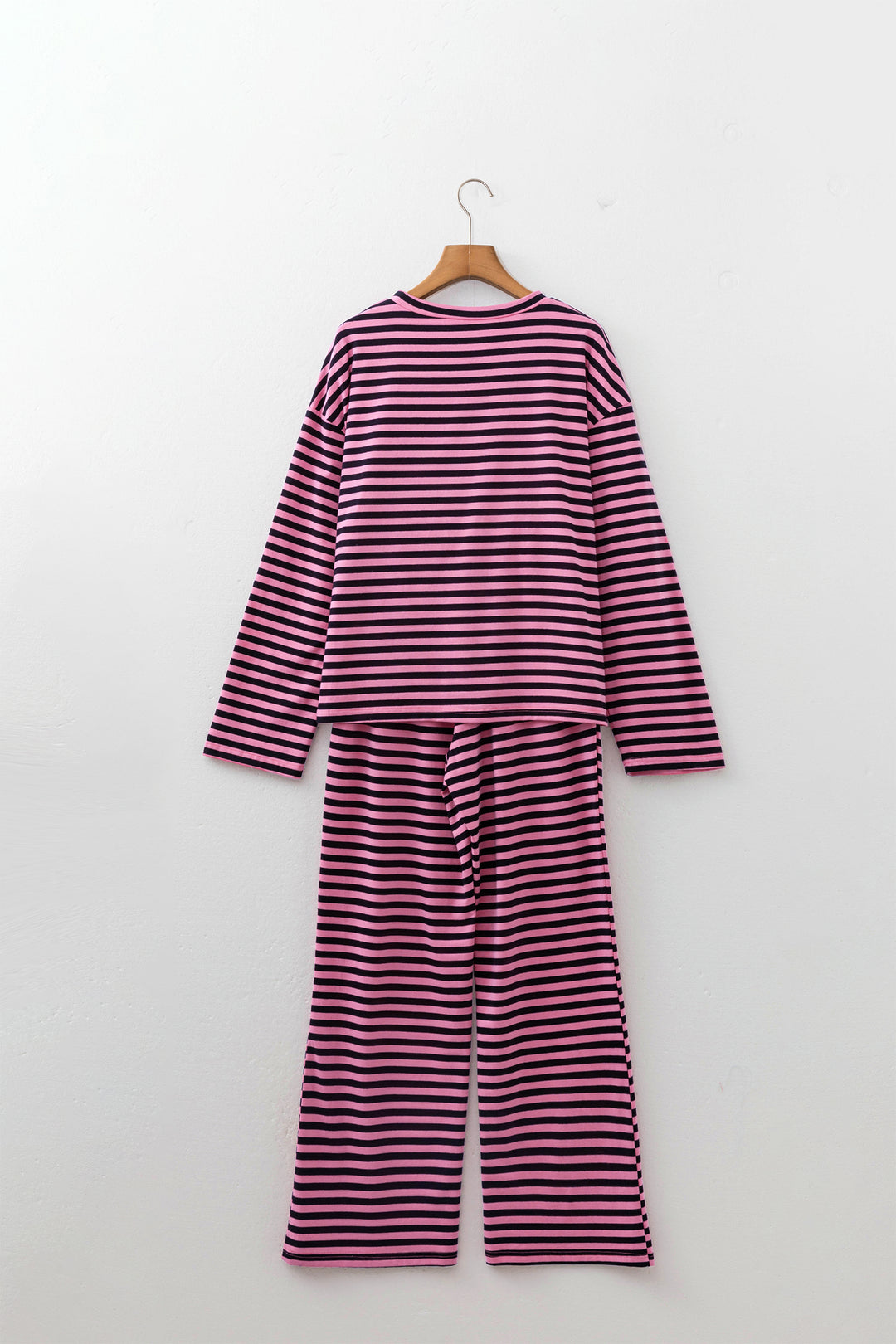 Pink Stripe Casual Long Sleeve Top Drawstring Pant Set