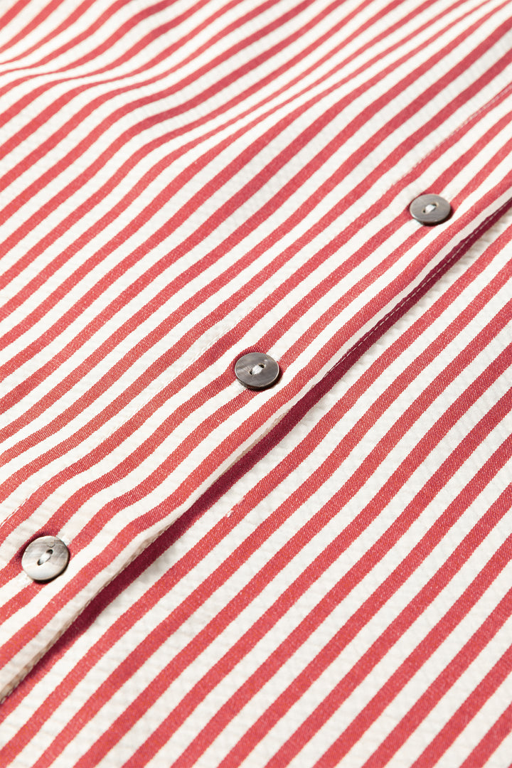 Racing Red Striped Leopard Print Patchwork Button Up Womens Shirt