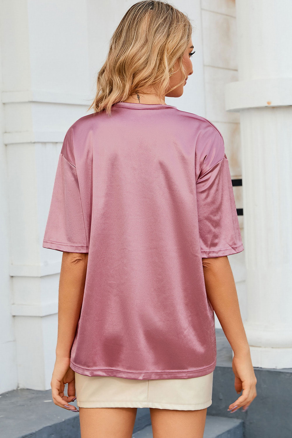 Pink Chest Pocket Loose Fit Short Sleeve T Shirt