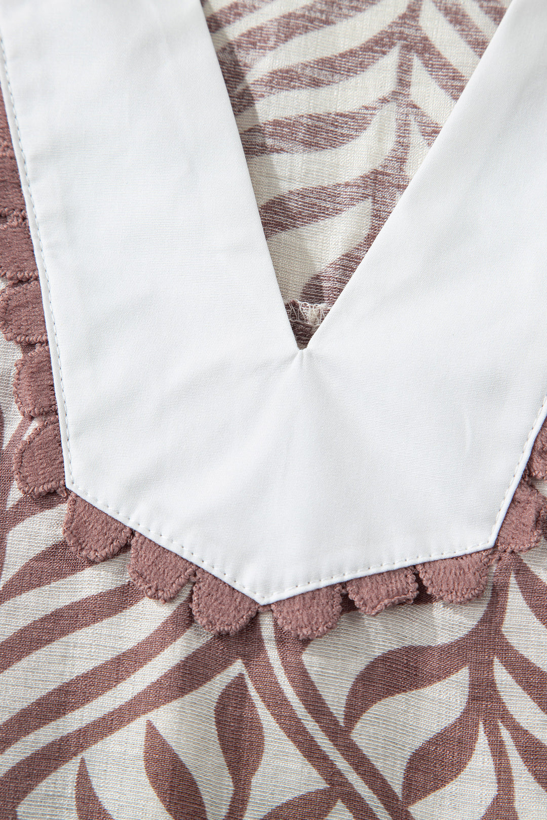 Leaf Print Standing Collar Puff Sleeve Top