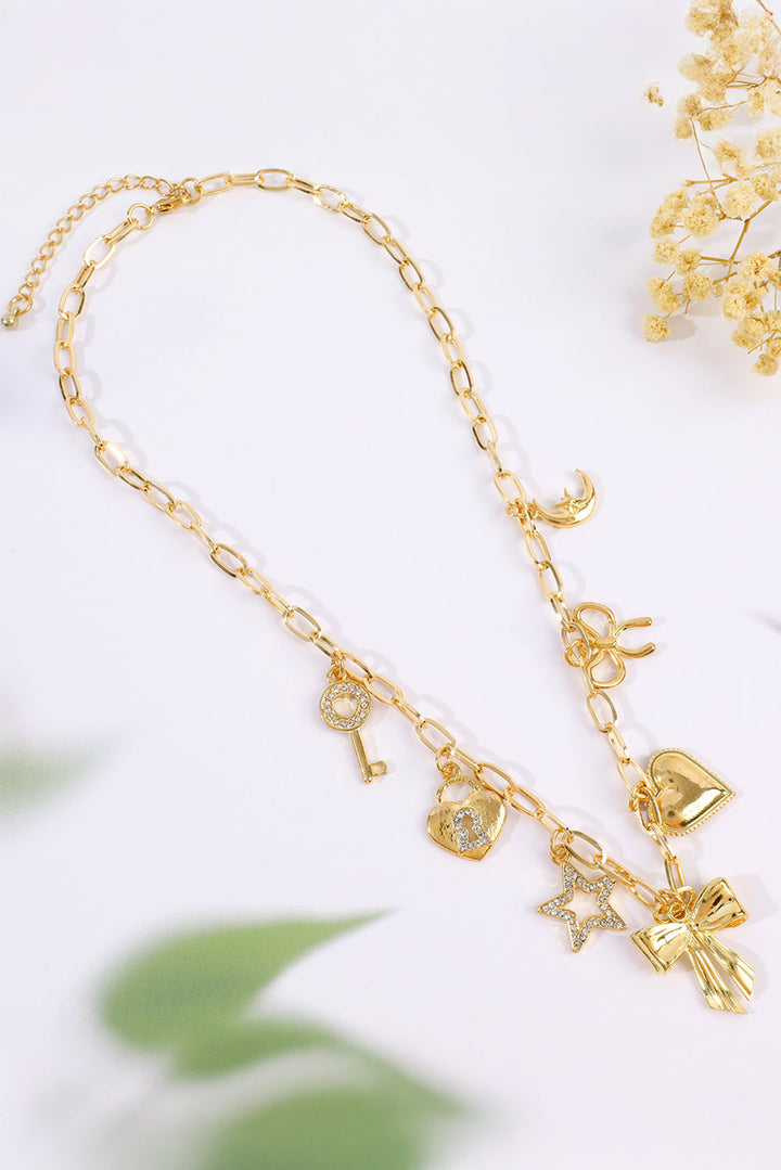 Bow Heart Star Key Charm Alloy Adjustable Chain Necklace