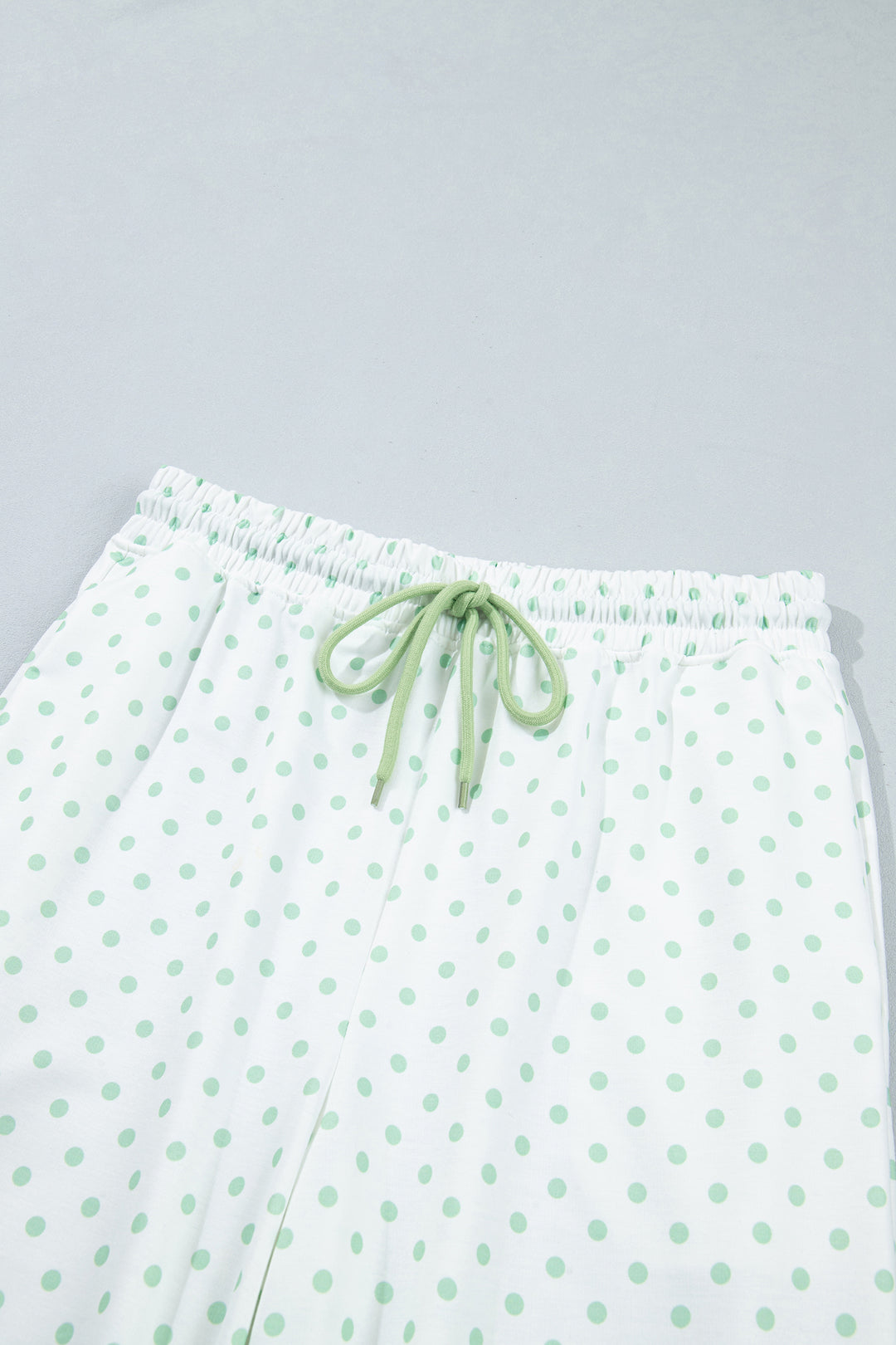Green Polka Dot Patchwork Colorblock Long Sleeve Casual Two Piece Pants Set