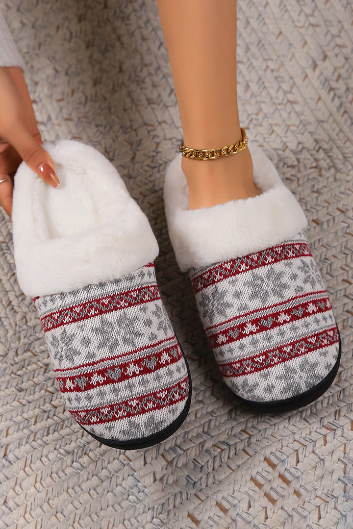 Snowflake Pattern Knitted Plush Home Slippers