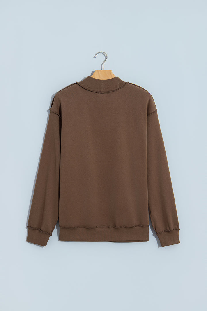 Dark Brown Jesus Saves Slogan Print Stand Neck Baggy Sweatshirt