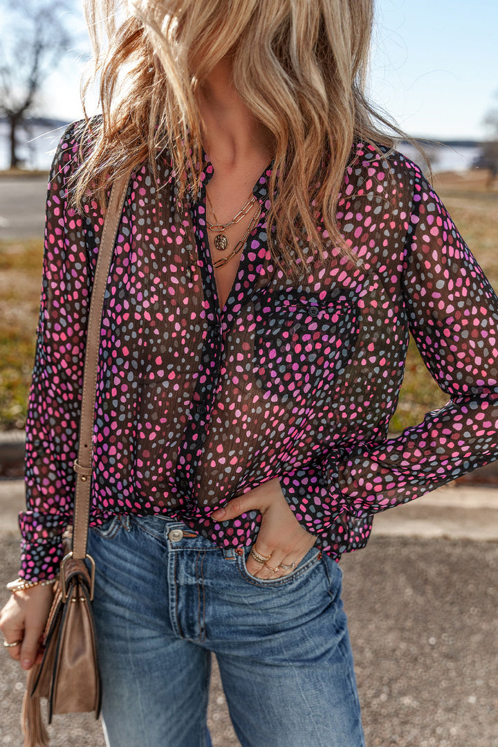 Polka Dot Printed Buttoned Casual Shirt
