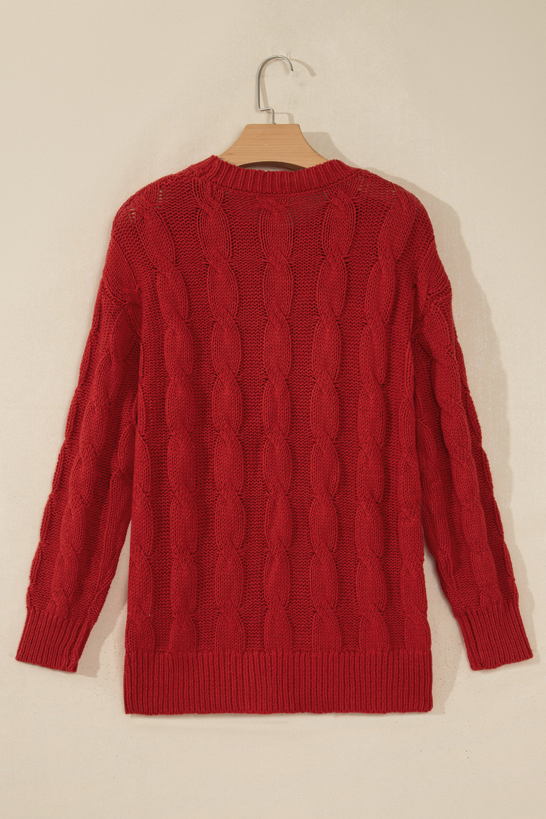 Fiery Red Falala Cable Knit Christmas Dropped Shoulder Pullover Sweater
