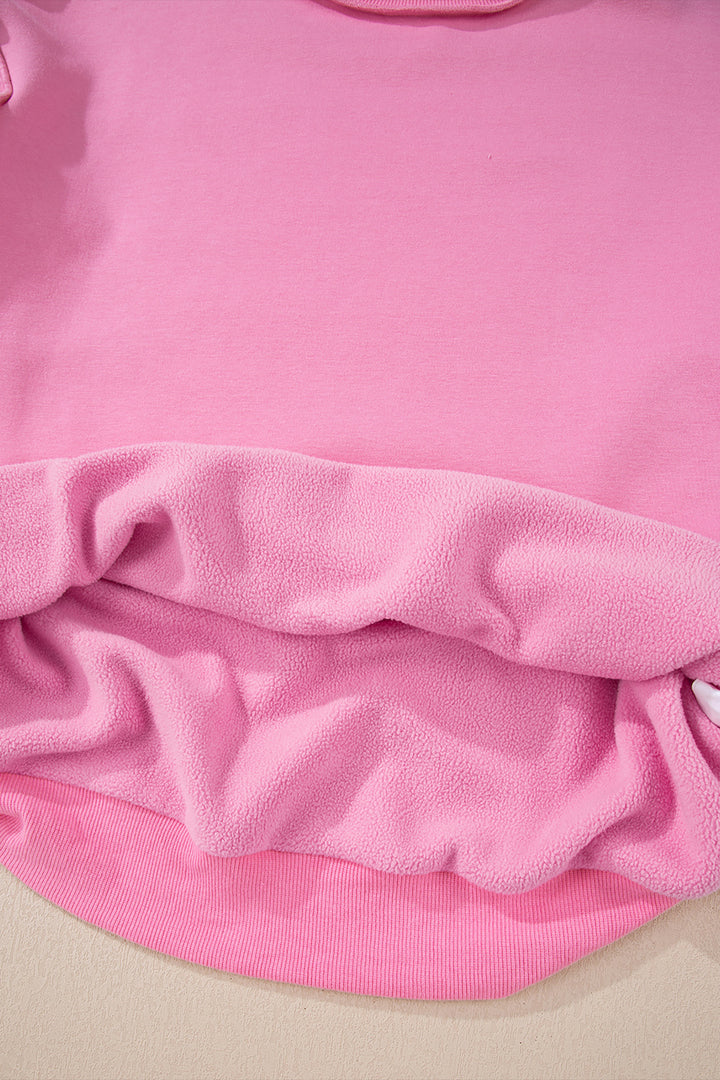 Bright Pink Oversize Drop Shoulder Reversible Mock Neck Sweatshirt