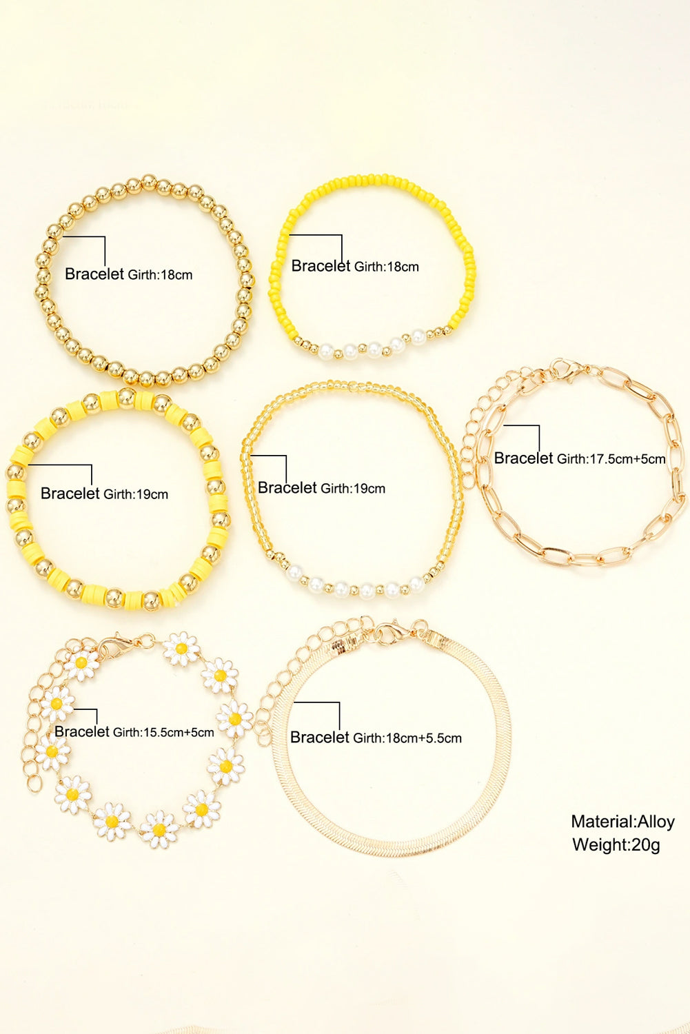 Ensemble de bracelets multicouches réglables en chaîne de perles Daisy