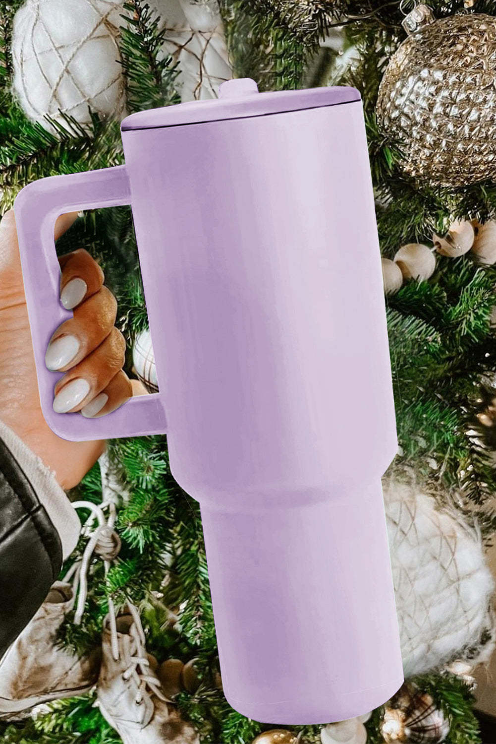Grande tasse à vide avec poignée en acier inoxydable givré et paille 40 oz