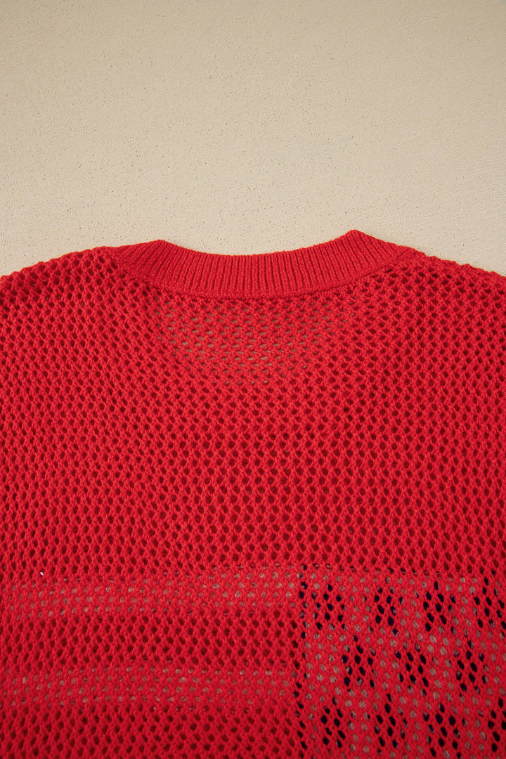 Fiery Red Flag Graphic Short Sleeve Sweater Top