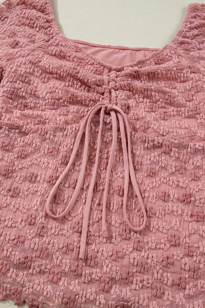 Drawstring Knot Detail Floral Lace Blouse