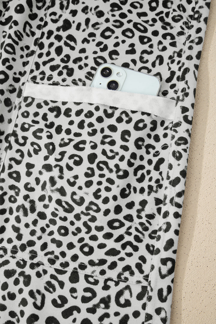 Gray Animal Print Wide Leg Terry Knit Pants