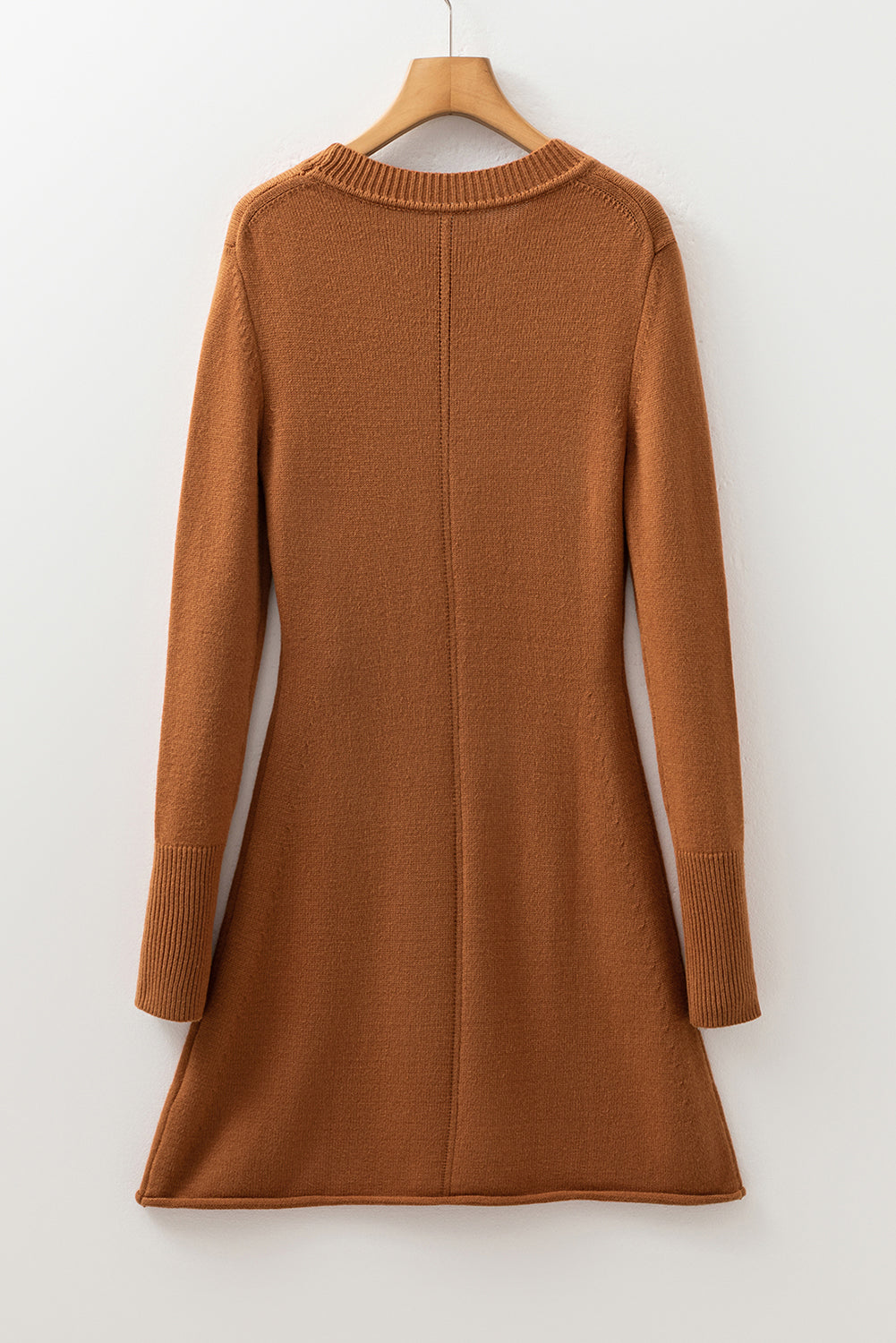 Ribbed Detail Solid Color Mini Sweater Dress