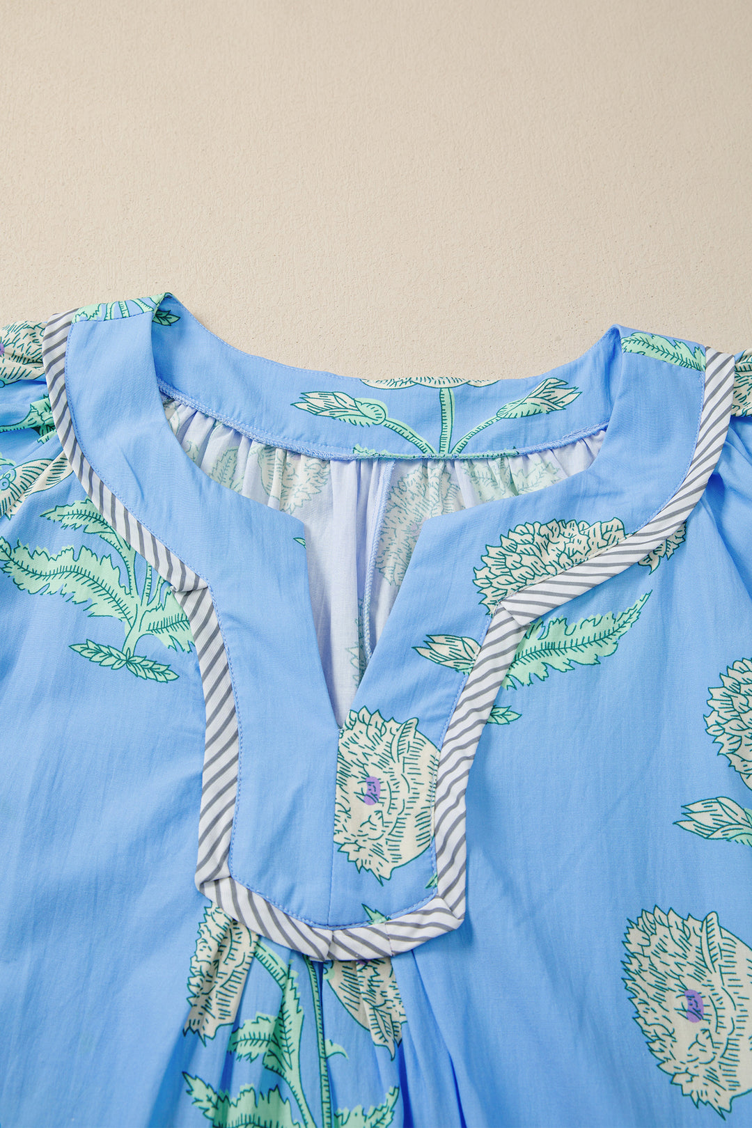 Sky Blue Plus Periwinkle Floral Printed Short Sleeve Mini Dress