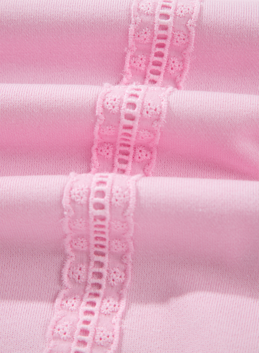 Pink Solid Color Raw Seam Lace Detail Loose Casual Sweatshirt