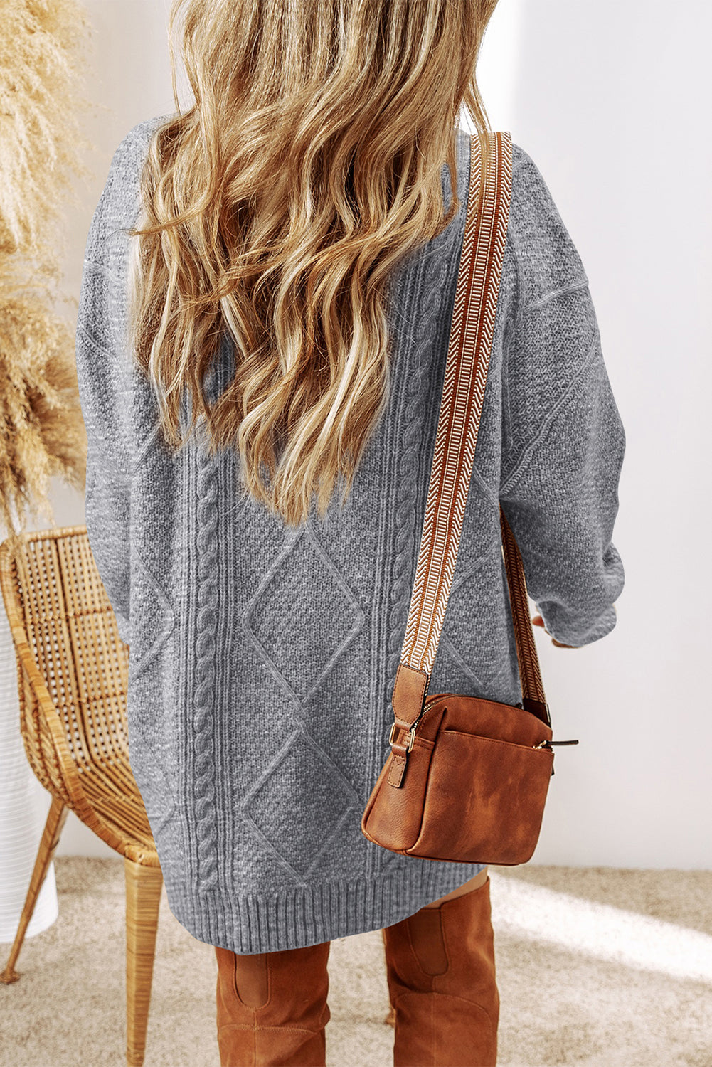 Cable Knit Drop Shoulder Loose Fit Sweater Dress