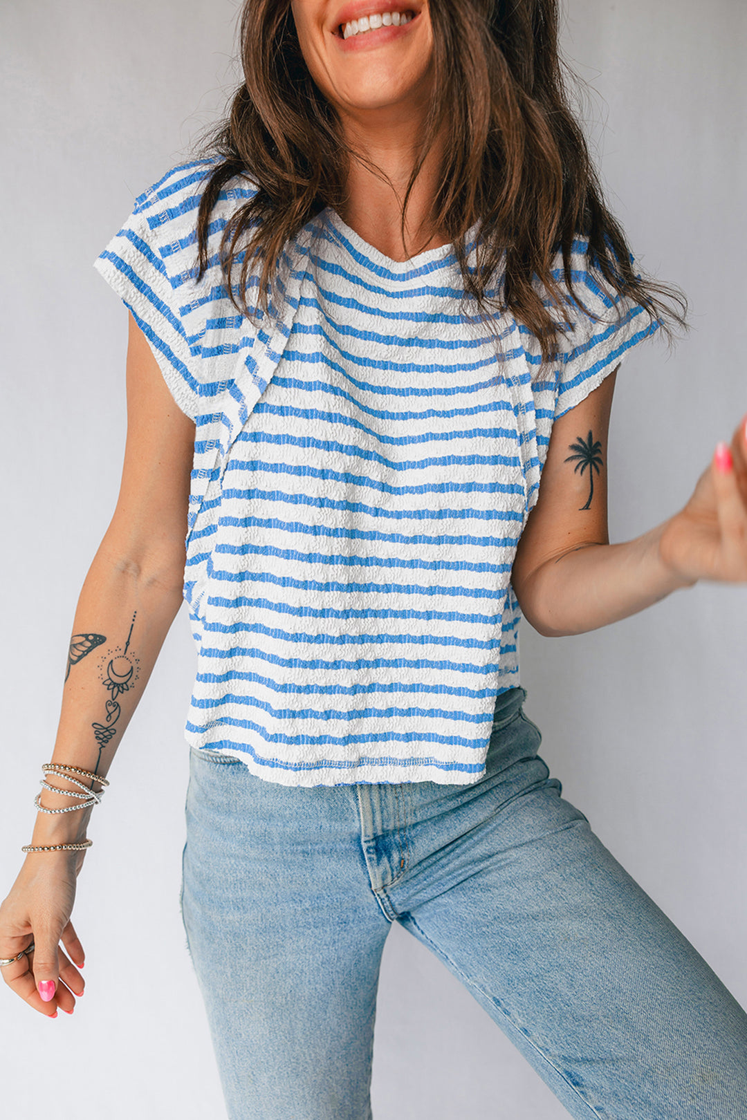 Textured Short Sleeve Patchwork T Shirt