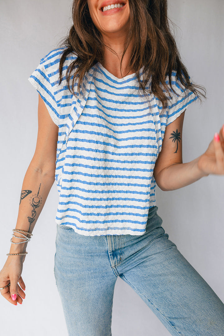 Textured Short Sleeve Patchwork T Shirt