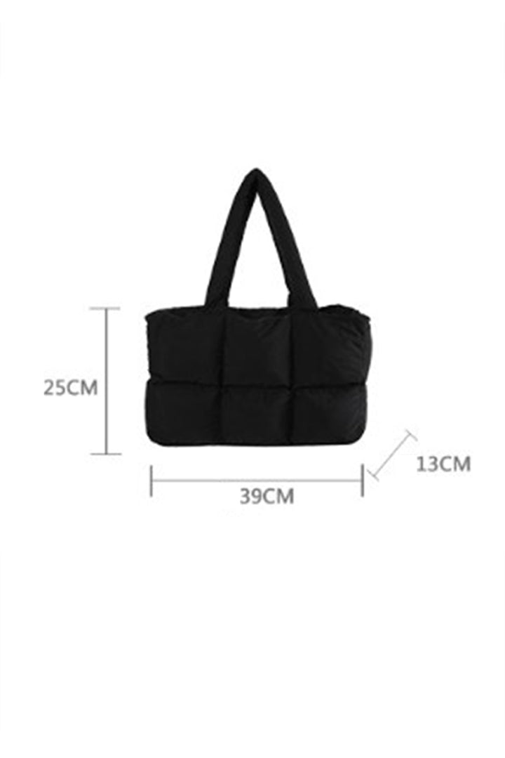 Solid Quilted Puffy Zipped Large Tote Bag