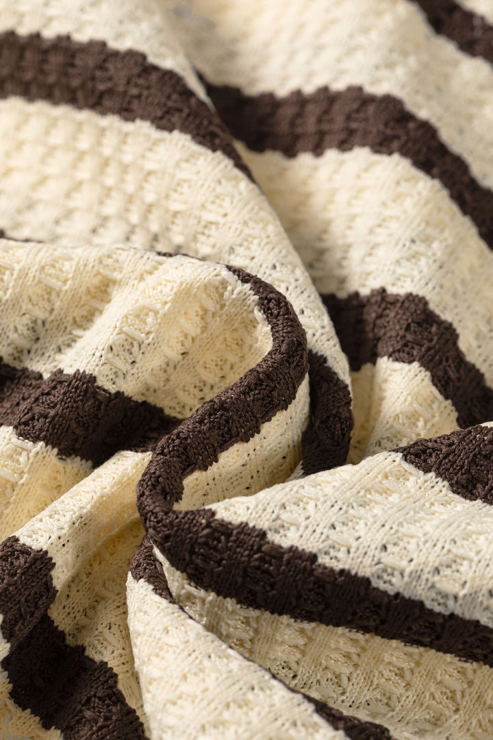 Brown Stripe Patchwork Ribbed Cuff Casual Pullover Sweatshirt