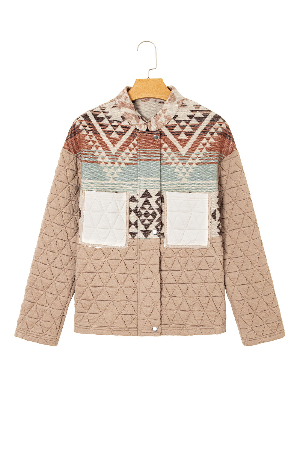 Light French Beige Aztec Quilted Patchwork Western Fashion Jacket