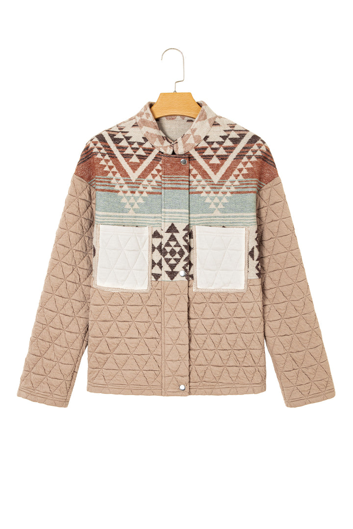 Light French Beige Aztec Quilted Patchwork Western Fashion Jacket