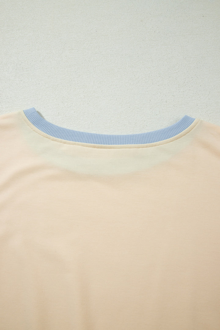 Apricot Colorblock Edge Drop Shoulder T Shirt and Skort 2Pcs Set