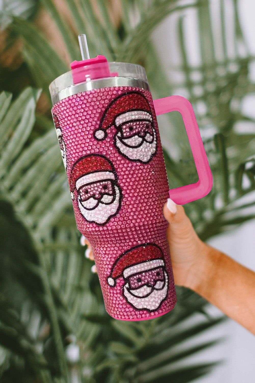 Christmas Santa Claus Diamond Thermos Cup with Straw 40oz