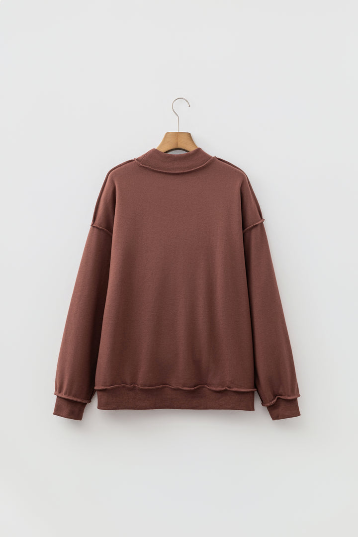 Coffee Oversize Drop Shoulder Reversible Mock Neck Sweatshirt