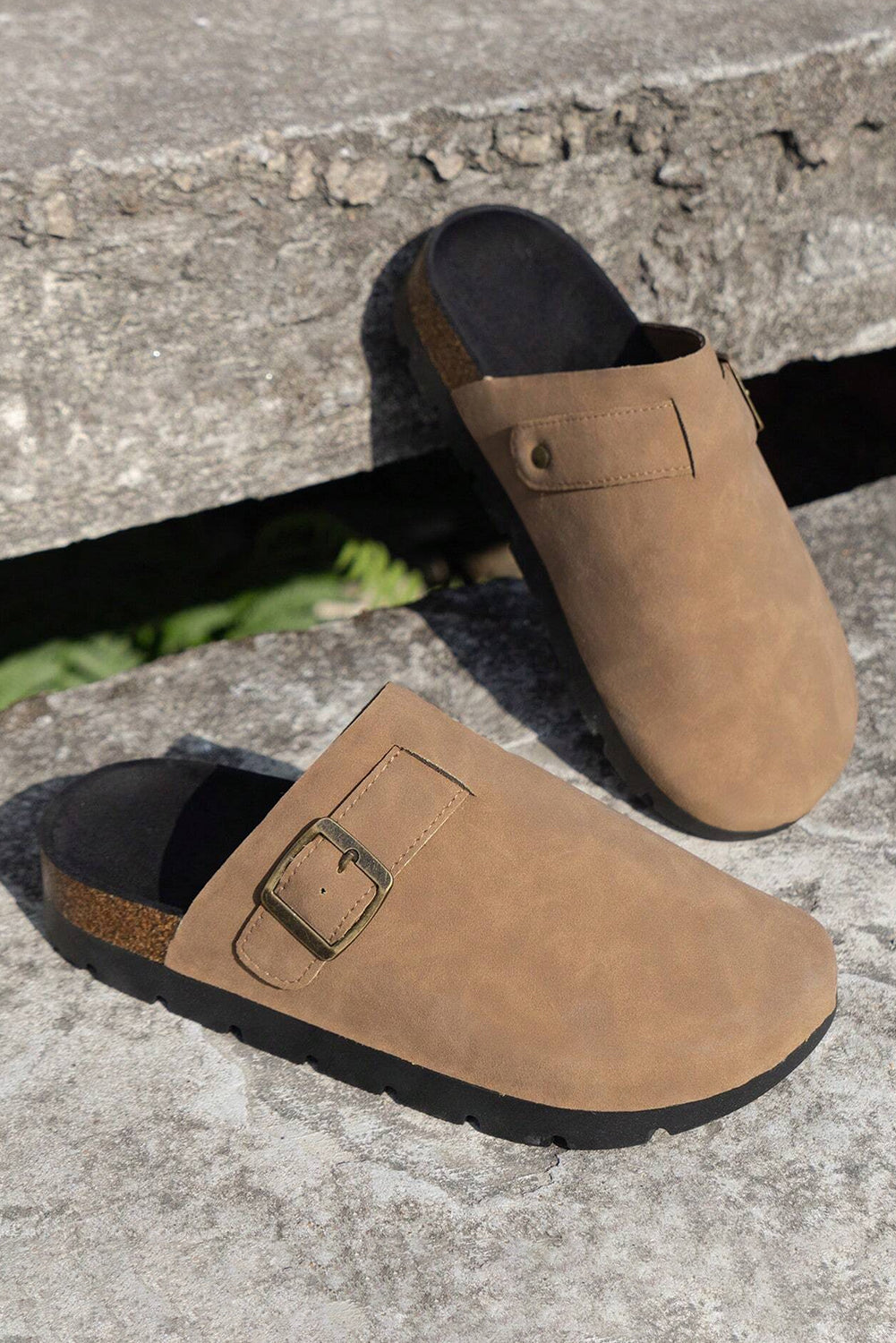 Suede Buckle Detail Slippers