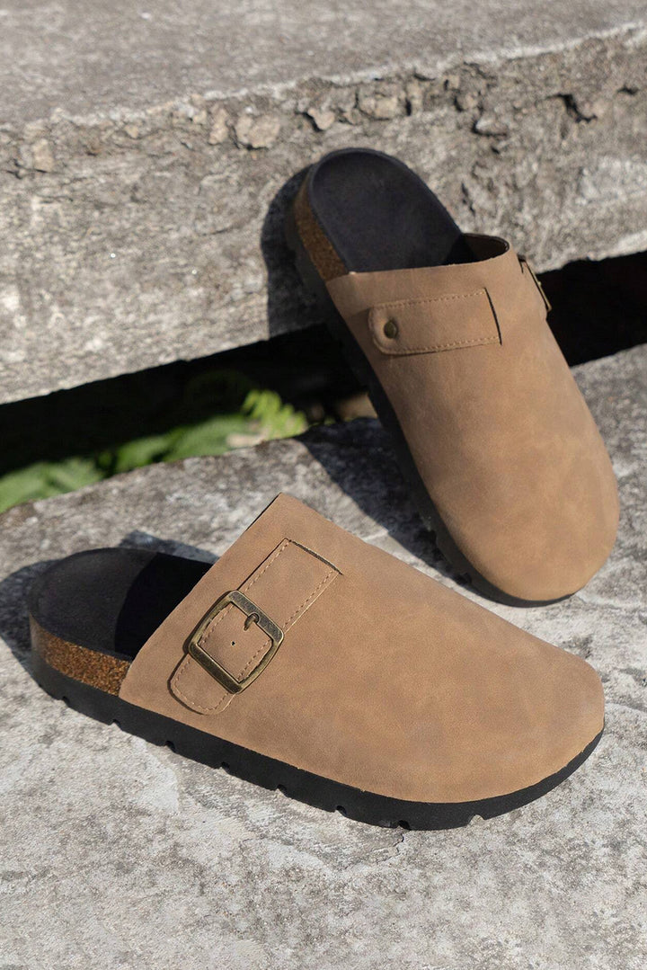 Suede Buckle Detail Slippers