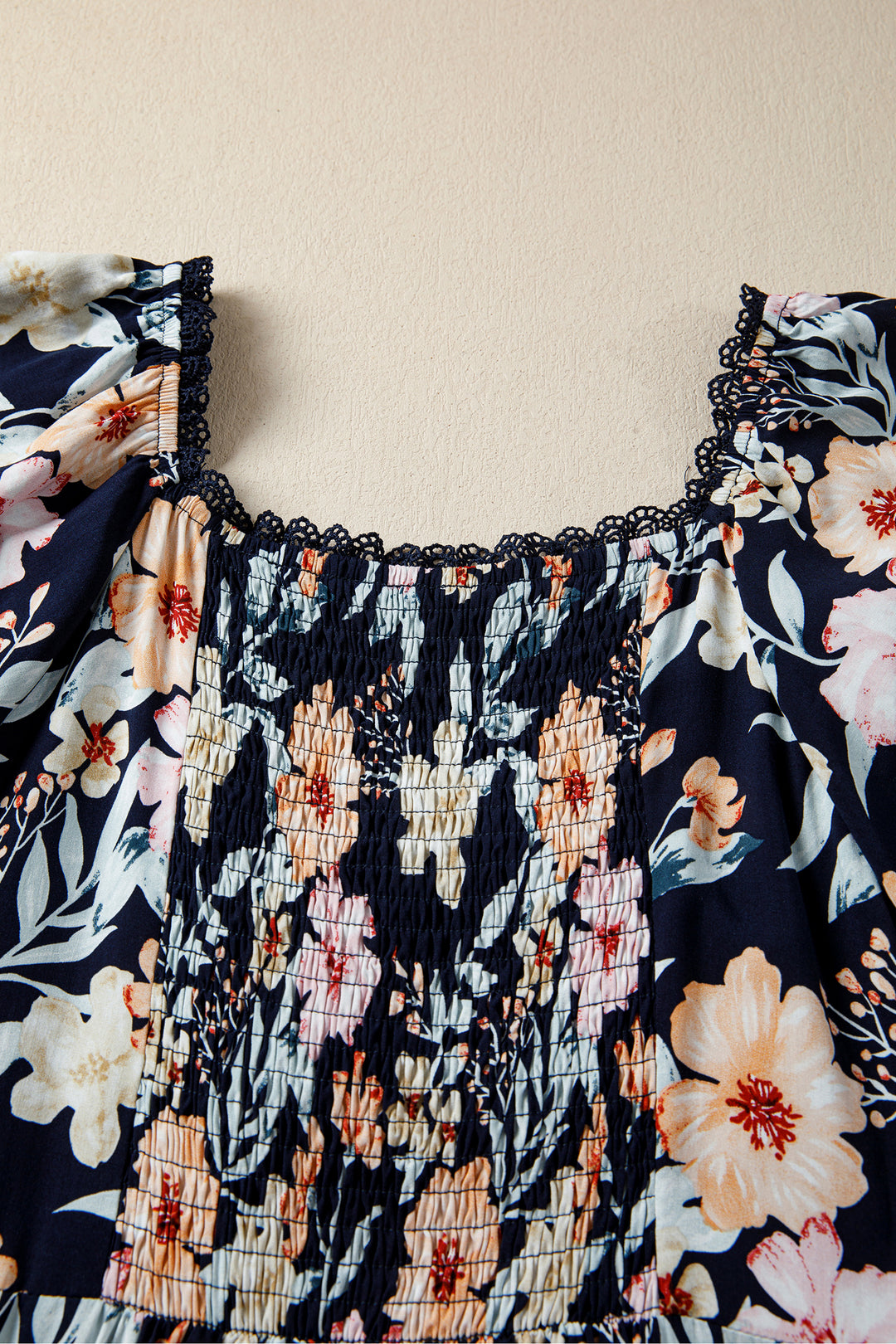 Short Sleeve Smocked Detail High Waist Floral Maxi Dress