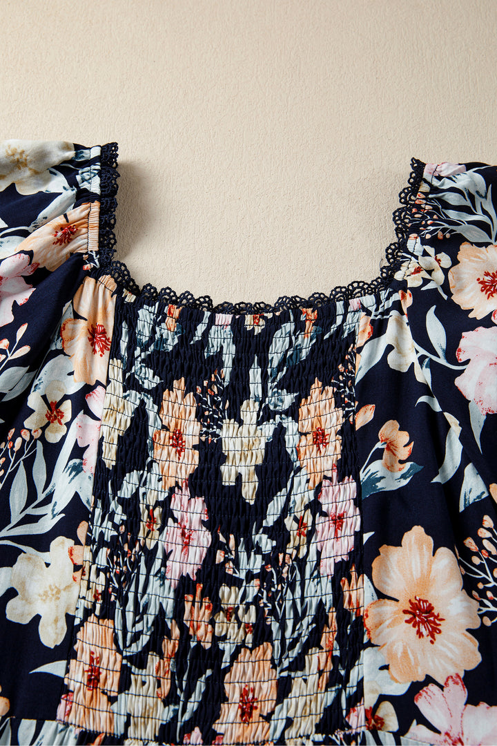 Short Sleeve Smocked Detail High Waist Floral Maxi Dress