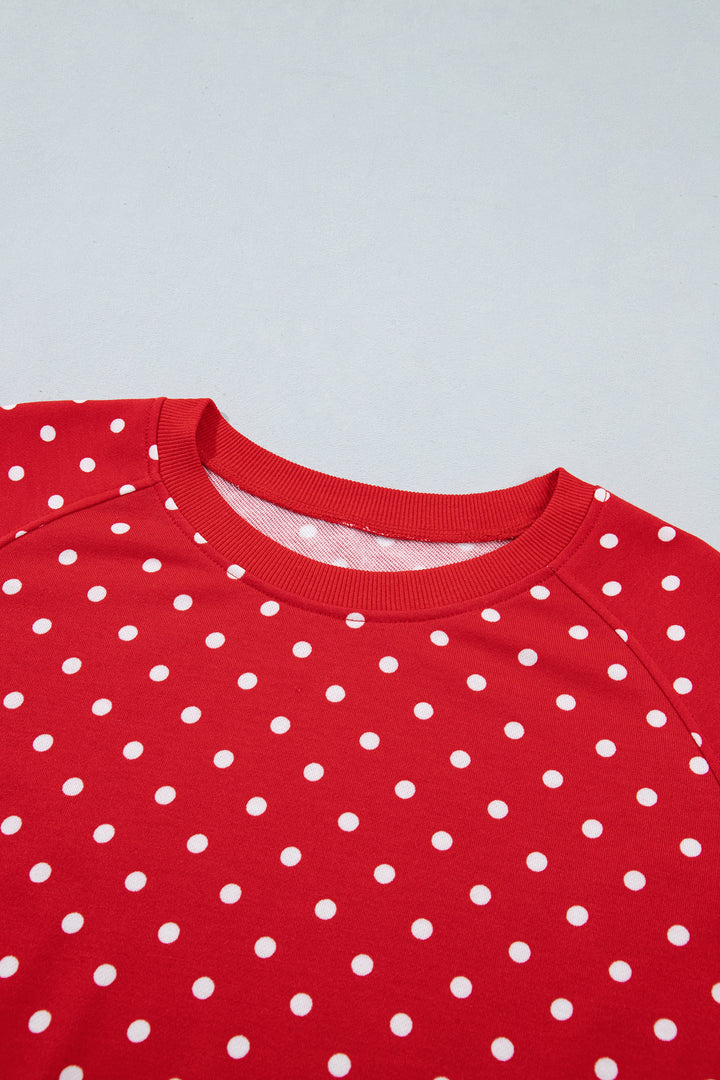 Red Polka Dot Drawstring Wide Leg Long Sleeve Top Pant Set