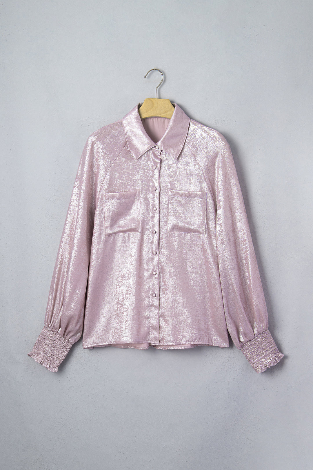 New Delicacy Long Sleeve Button Front Ruffle Cuffs Back Paneling Shirt