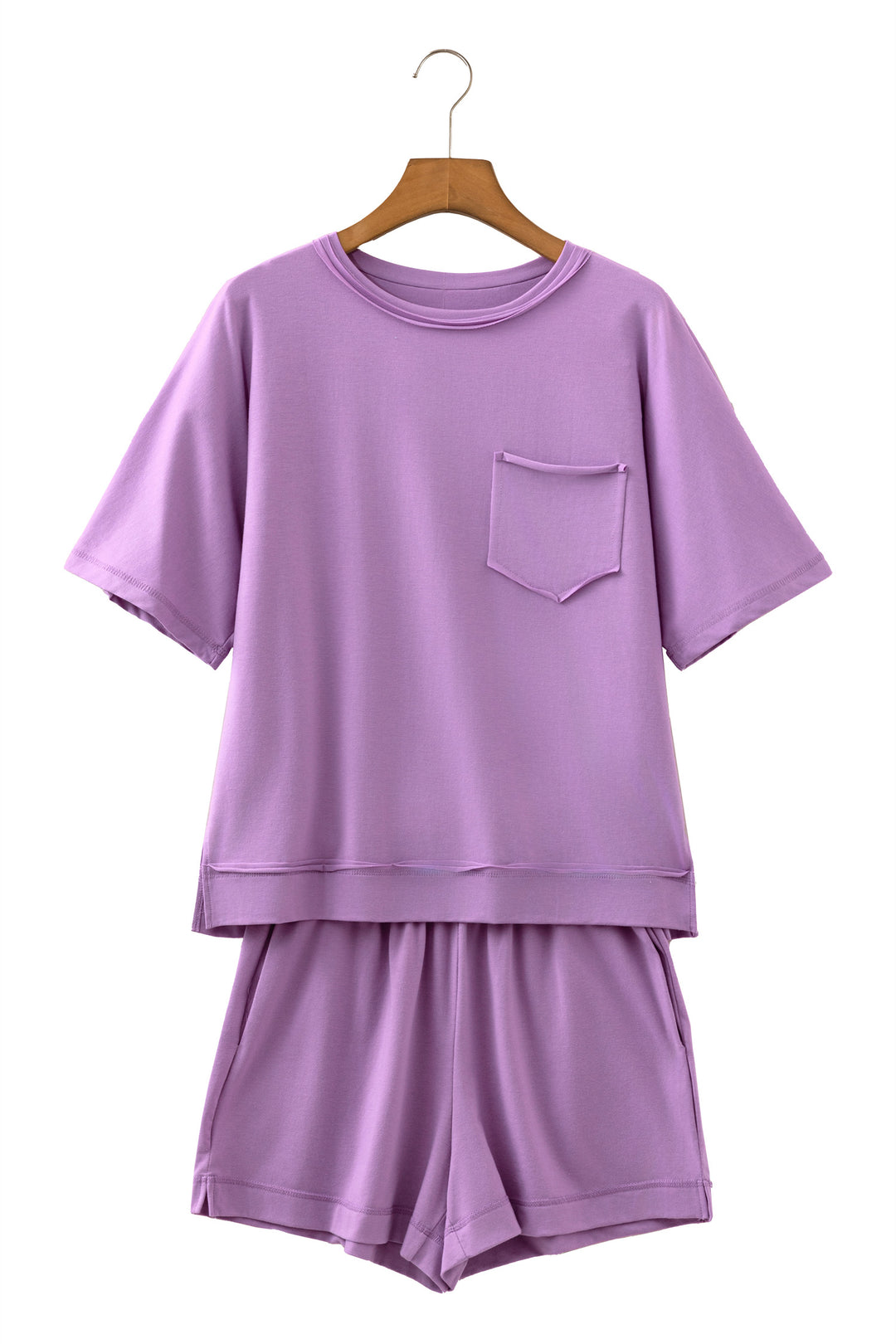 Orchid Bouquet Raw Edge Patch Pocket Oversized Top and Shorts Set