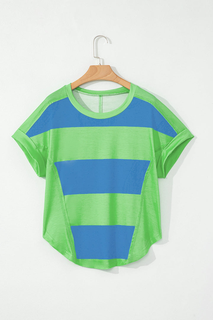 Colorblock Rounded Hem Loose T Shirt