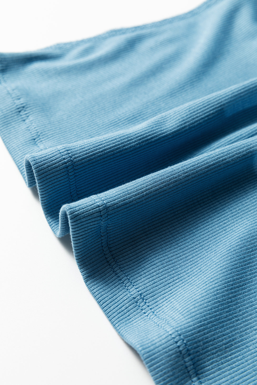 Summer Blue Crew Neck Cap Sleeve Ribbed T Shirt