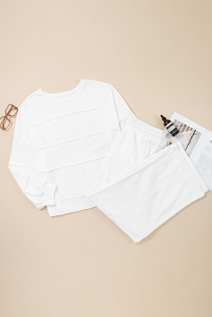 White Plus Size Pullover Top and Drawstring Pants Set