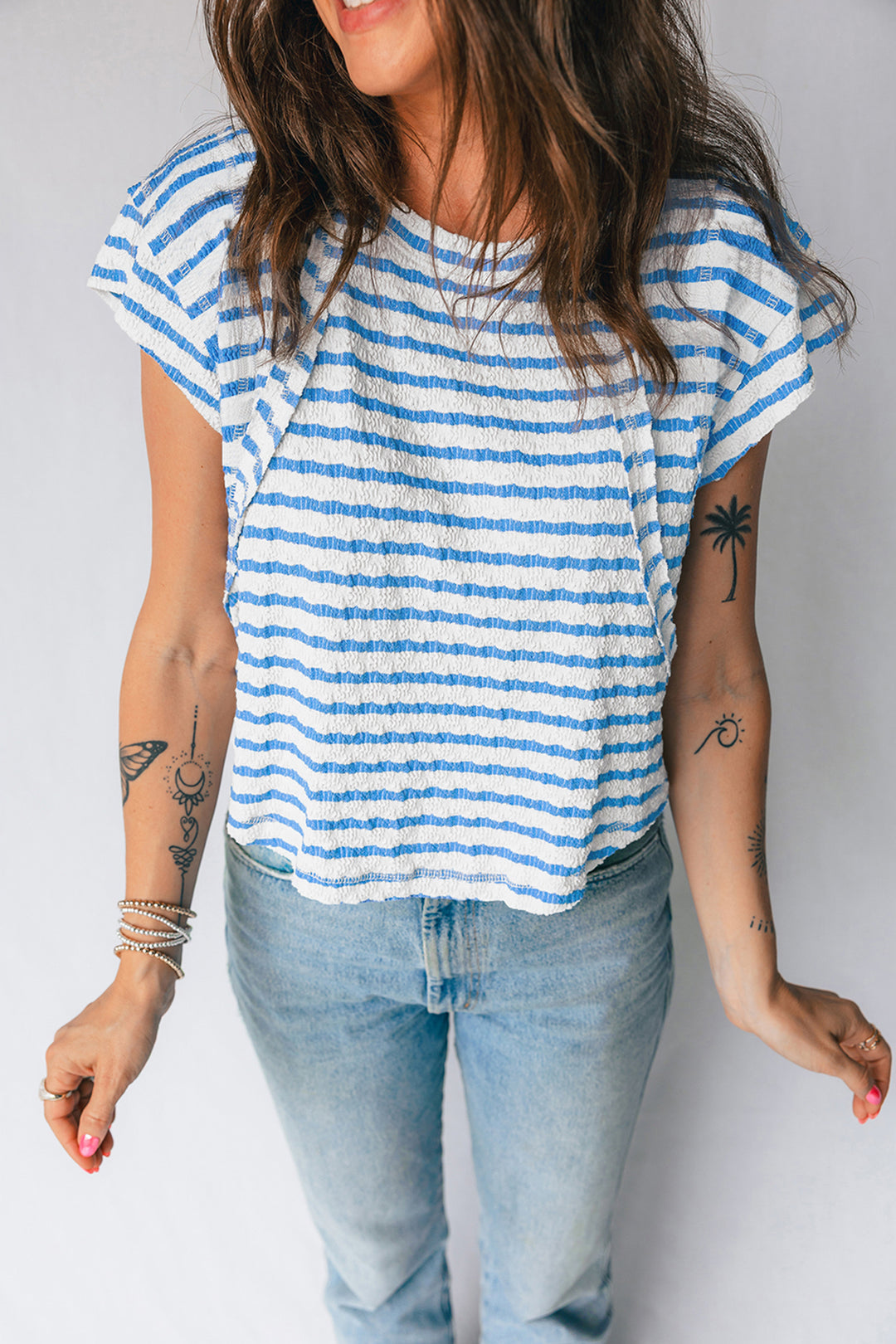 Textured Short Sleeve Patchwork T Shirt