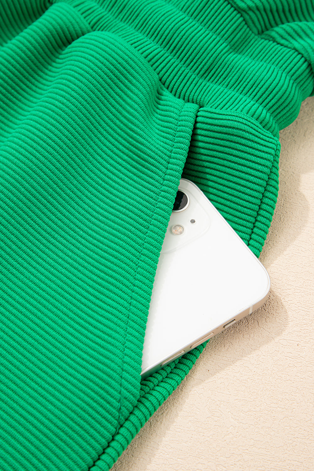 Bright Green Textured Short Sleeve Half Zip Drawstring Elastic Waistband Romper