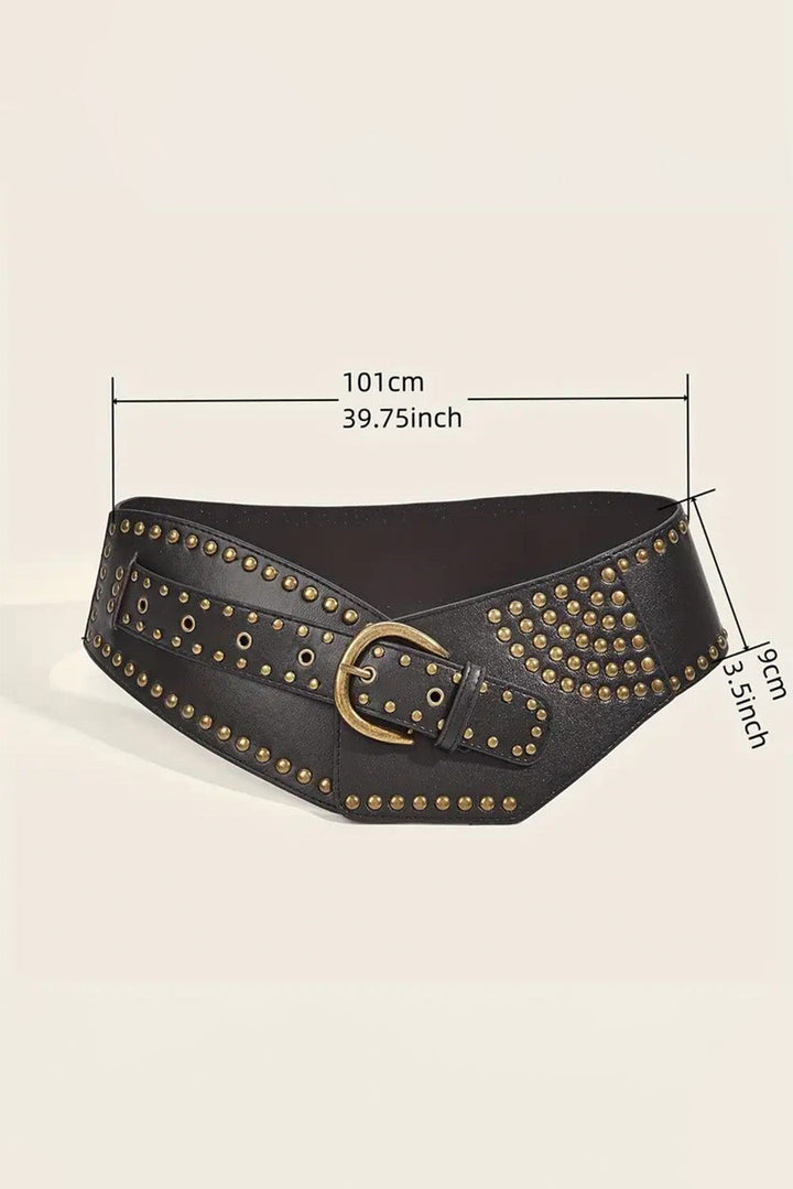 Ceinture large en cuir PU clouté à rivets rétro