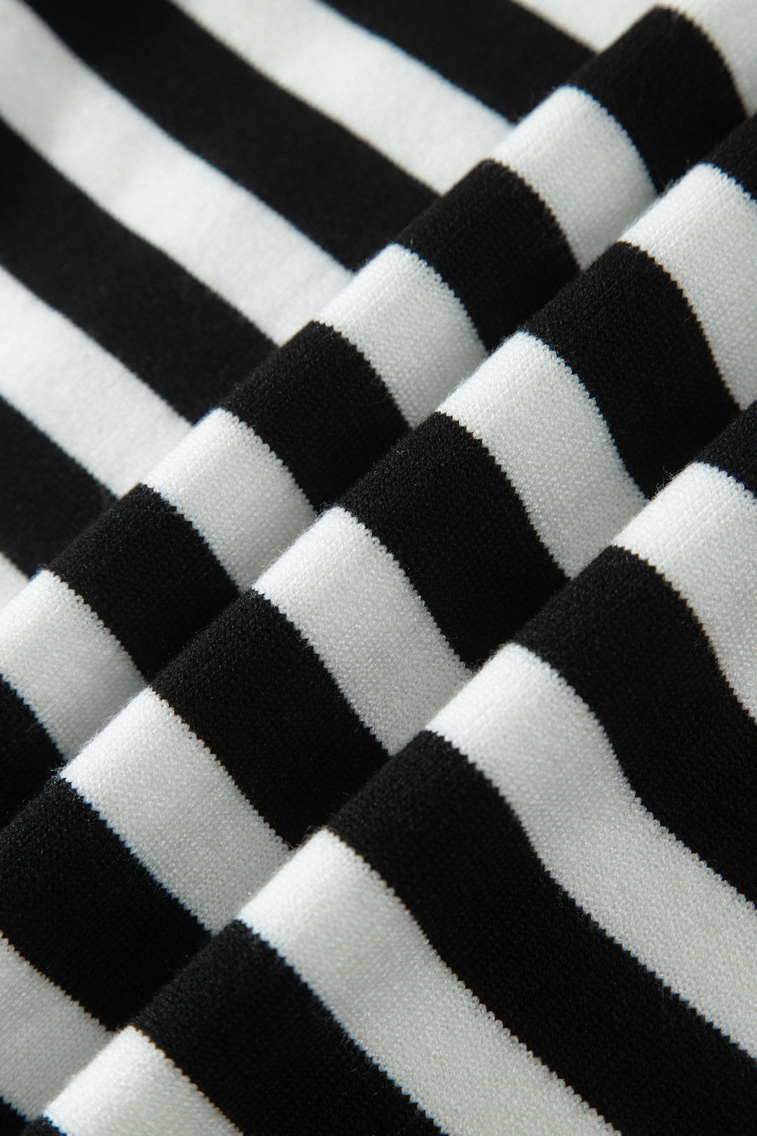 Black Striped High Neck Contrast Ruffle Detail Casual Sweater