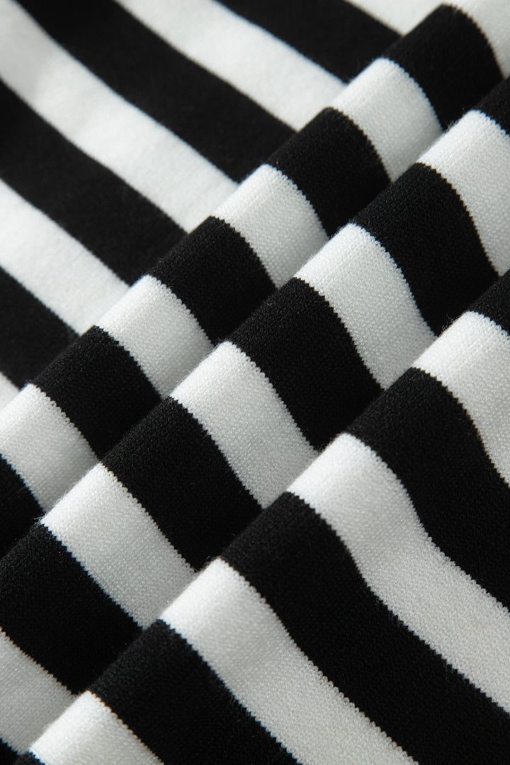 Black Striped High Neck Contrast Ruffle Detail Casual Sweater