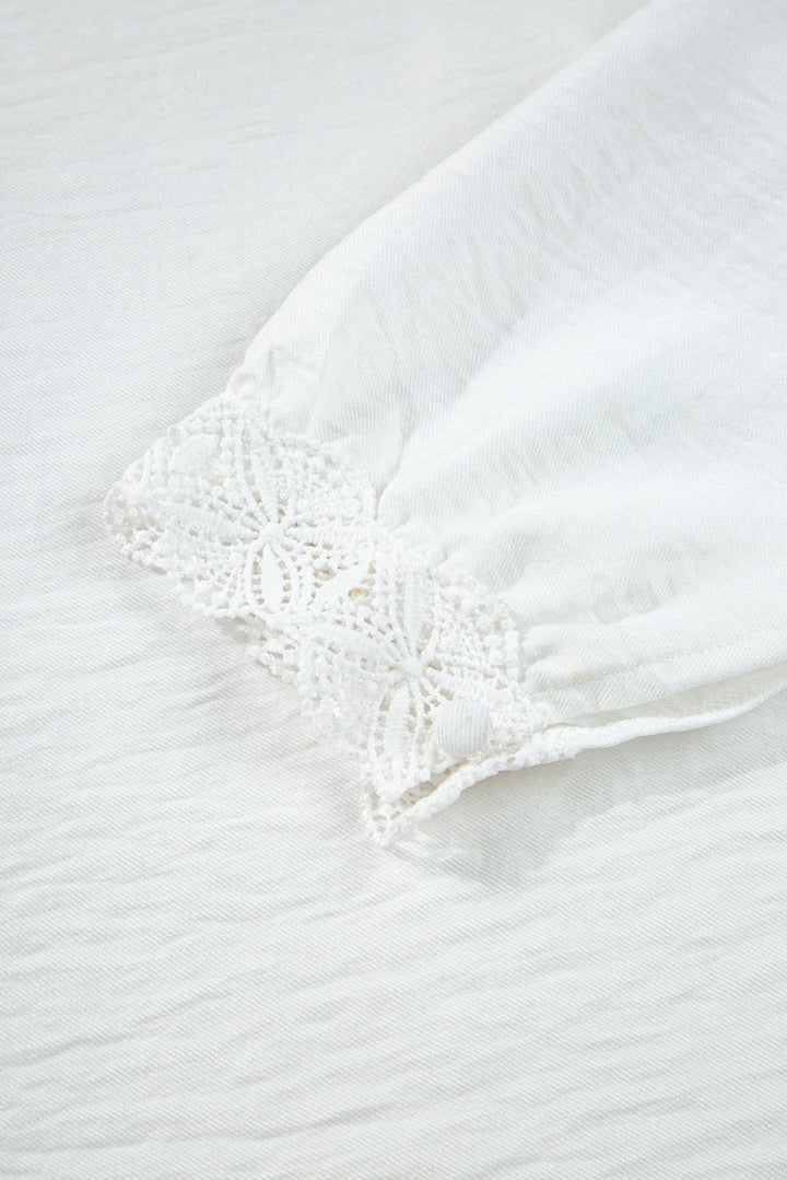 Lace Patchwork Buttoned Stand Neck Loose Shirt