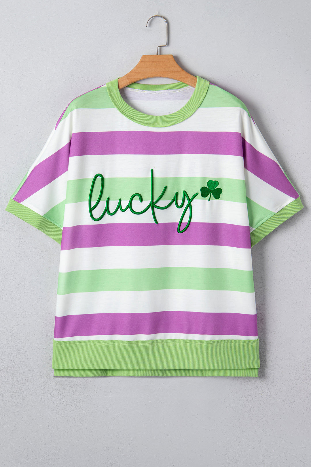 Lucky Clover Embroidered Graphic Dolman Loose Tee