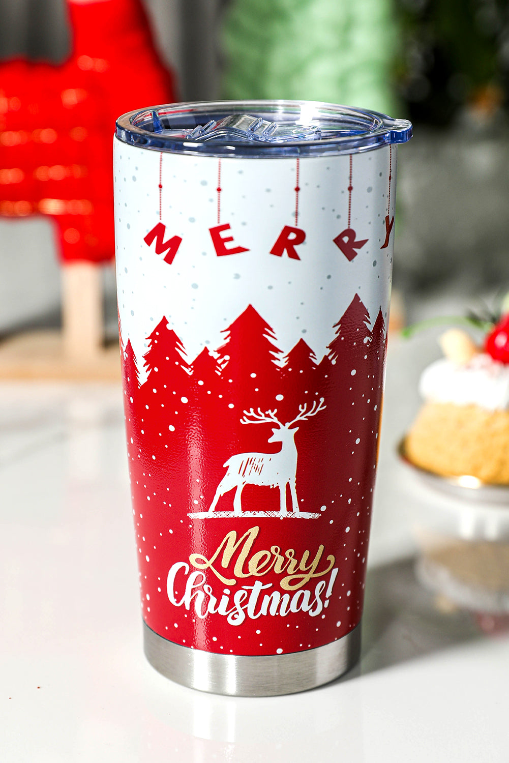 Christmas Tree Elk Print Stainless Steel Tumbler 20 OZ