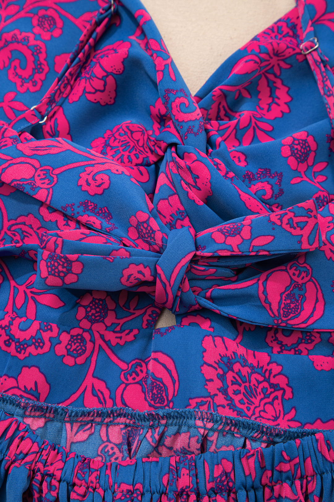 Floral Print Twisted V Neck Tied Backless Maxi Dress